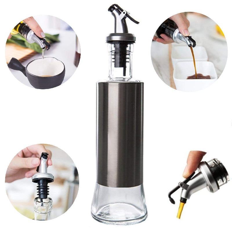 Steel Covered Smart Glass Oil Bottle