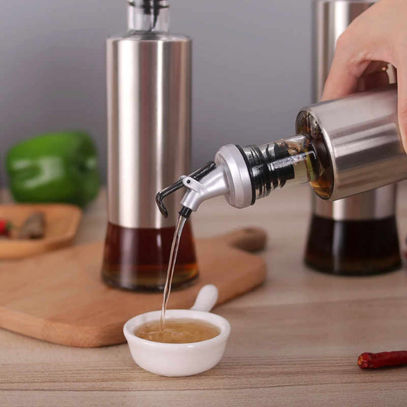 Steel Covered Smart Glass Oil Bottle