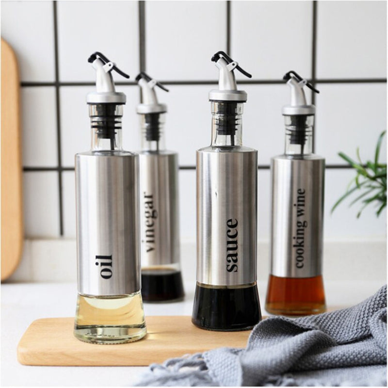 Steel Covered Smart Glass Oil Bottle