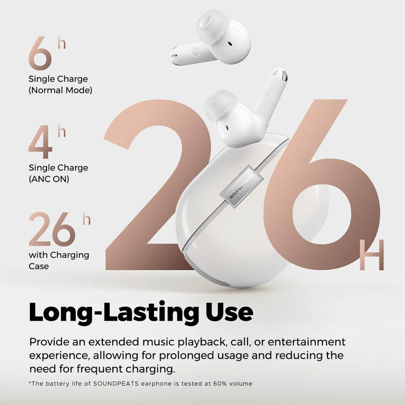 Soundpeats Air4 Pro - White | ANC Hybrid Gaming Airpods | Soundpeats.pk