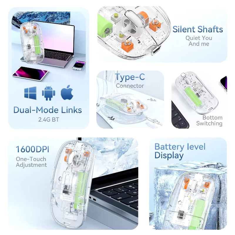 Transparent Dual-Mode Wireless Bluetooth 5.2 Mouse