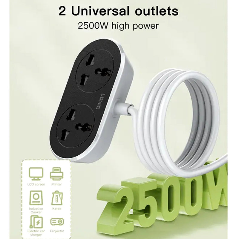 LDNIO SC-2018 10M 2 AC Outlet Universal Extension Power Socket